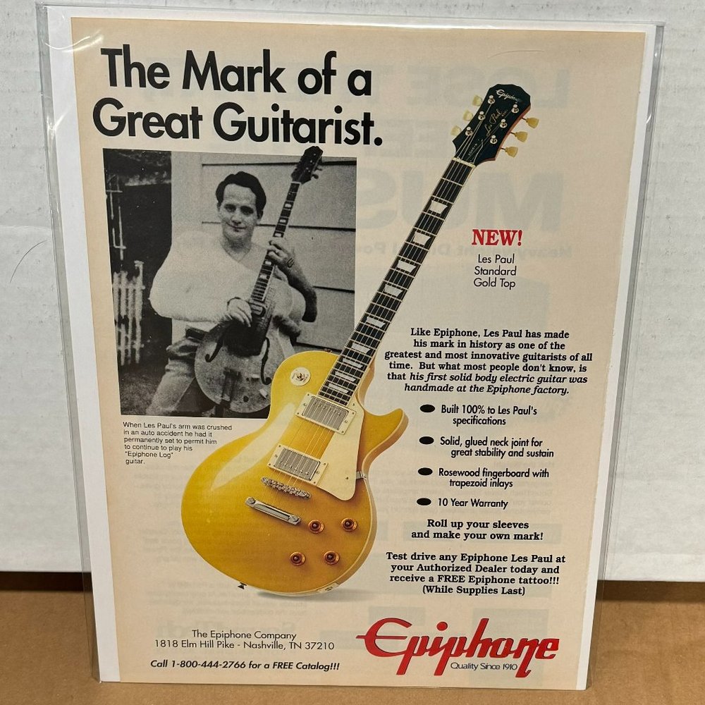 Les Paul - Standard Gold Top - Epiphone Guitars - 1995 Print Ad
